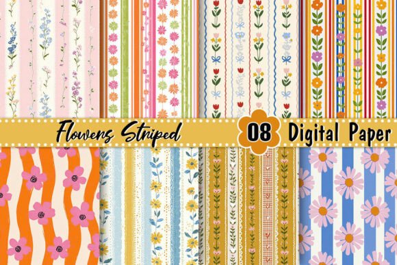 Bringing Spring to Life with Flowers Striped Digital Paper