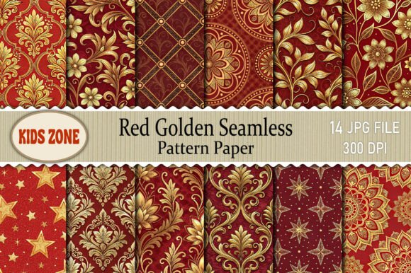 Elevate Your Designs with Red Golden Seamless Pattern Paper