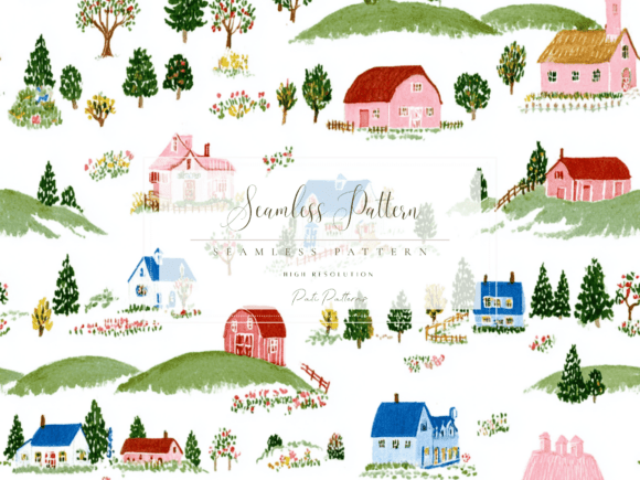 Elevating Brand Narratives with the Farm Cottage Seamless Pattern PNG