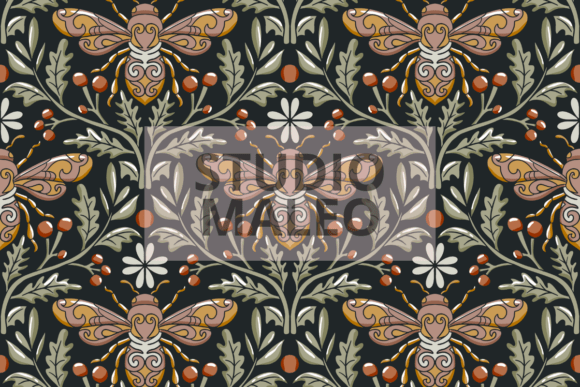 Embracing the Whimsy of an Art Nouveau Bee Moth Seamless Pattern in Modern Design