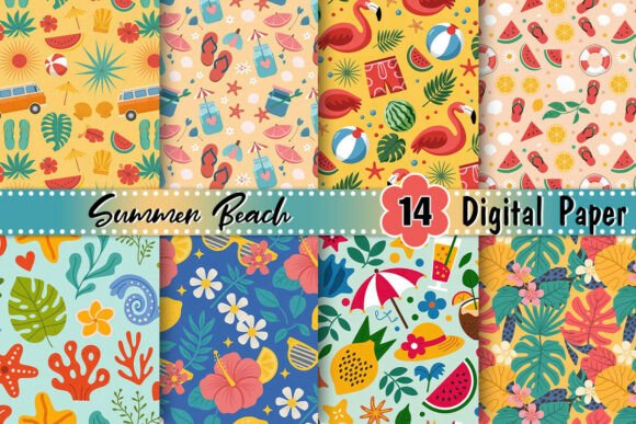 Flat Summer Beach Digital Paper for Creators