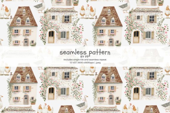 French Cottage Seamless Pattern F: A Storybook Design