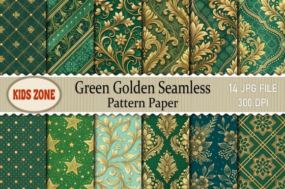 Green Golden Seamless Pattern Paper: Luxury & Versatility