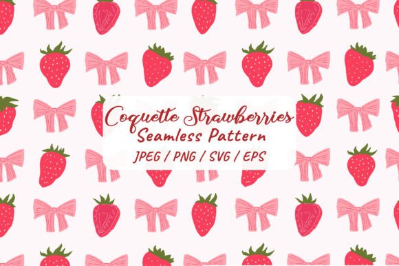 Spring Coquette Strawberry Bow Pattern for Designers