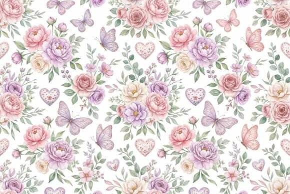 Watercolor Peonies Roses Butterflies Design