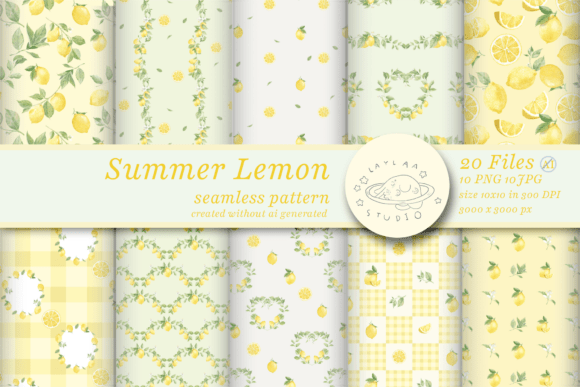 Watercolor Summer Lemon Seamless Pattern Guide