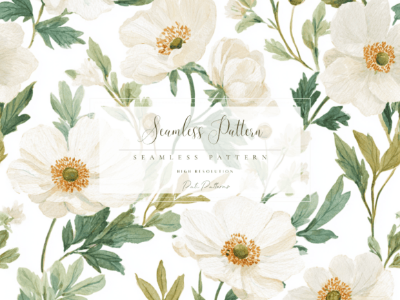 White Anemone Floral Seamless Pattern PNG