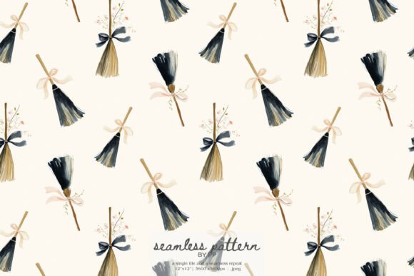 Witch Broom Seamless Pattern for Autumn Projects